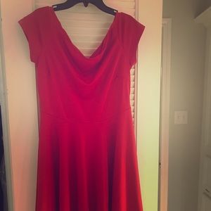 Off the shoulder fit flare dress red! Valentines